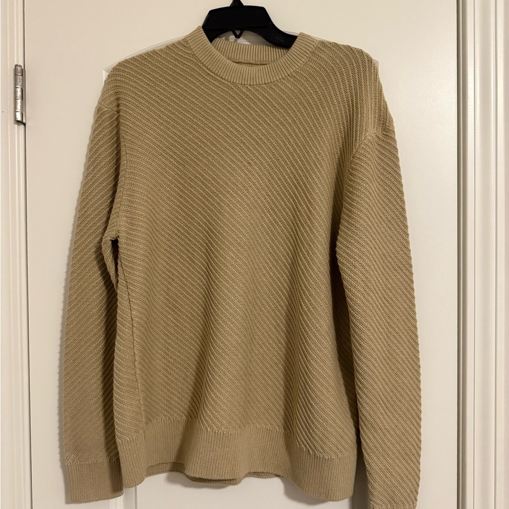 Zara Men's Crewneck Diagonal Rib Sweater - Beige